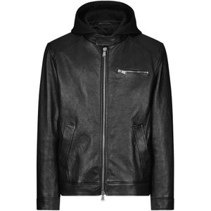 Dondup, Heren, Jassen, Zwart, Maat: M Leer,