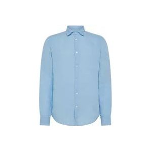 Peuterey Slim Fit Linnen Overhemd , Blue , Heren , Maat: 2XL