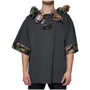 Dolce & Gabbana - T-shirt - Grijs - Relaxed Fit - Korte Mouwen - Camouflage Trim