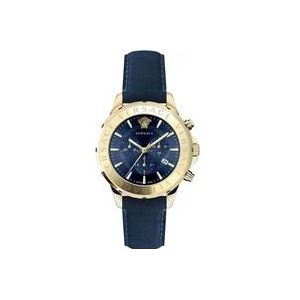 Versace Blauw Leren Band Kwarts Horloge , Yellow , Heren , Maat: ONE Size