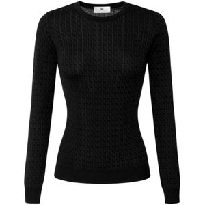 Elisabetta Franchi, Dames, Truien, Zwart, Maat: S Wol,