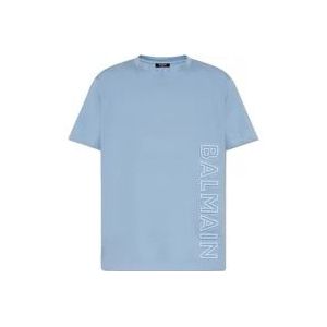 Balmain T-shirt met logo , Blue , Heren , Maat: XL