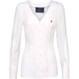 Philipp Plein, Dames, Blouses & Shirts, Wit, Maat: L Zijde,