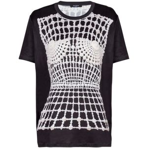 Balmain Losse T-shirt met nepborduurwerkprint , Black , Dames , Maat: XL