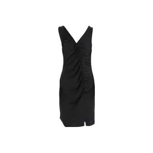 Pinko Zwarte Gedrapeerde V-Hals Technische Jersey Jurk , Black , Dames , Maat: M