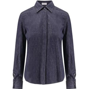 Brunello Cucinelli, Dames, Blouses & Shirts, Blauw, Maat: XS Katoen,