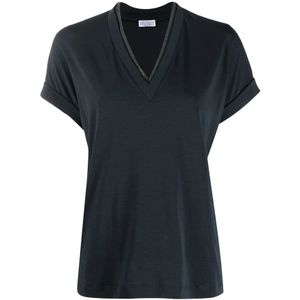 Brunello Cucinelli, Dames, Tops, Blauw, Maat: L Katoen,