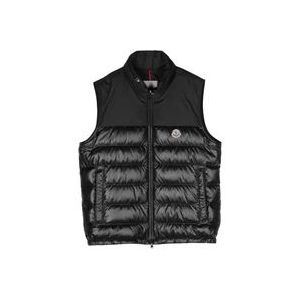 Moncler Zwart donsveren gilet met logo patch , Black , Heren , Maat: 2XL