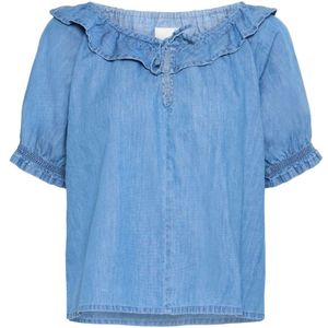 Ichi, Dames, Blouses & Shirts, Blauw, Maat: S Denim,
