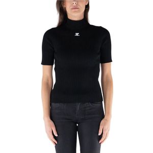 Courrèges - Ac Logo - Gebreide Trui - Zwart - Ronde Hals