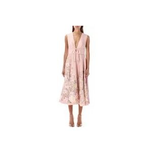 Zimmermann Roze Bloemen Waverly Midi Jurk , Multicolor , Dames , Maat: S