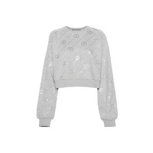 Gucci Grijze Kristal Monogram Sweatshirt , Gray , Dames , Maat: S