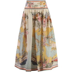 Zimmermann Bloemenprint Linnen Midi Rok , Multicolor , Dames , Maat: L