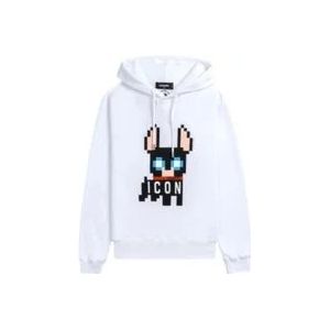 Dsquared2 Zwarte Katoenen Hoodie met Icon Print , White , Heren , Maat: M