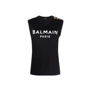 Balmain Logo Print Tank Top , Black , Dames , Maat: S