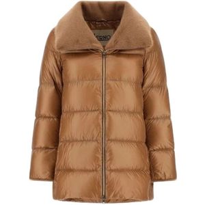 Herno, Dames, Mantels, Bruin, Maat: L Leer,