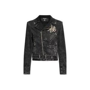 Balmain Spijkerjas met bloemenmotief , Black , Heren , Maat: M