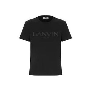 Lanvin Zwarte katoenen T-shirt met geborduurd logo , Black , Dames , Maat: L