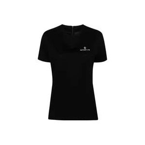 Moncler Logo T-shirt Zwart Katoen Ronde Hals , Black , Dames , Maat: S