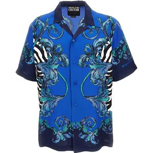 Versace Jeans Couture - Overhemden - Blauw - Viscose - Korte Mouwen
