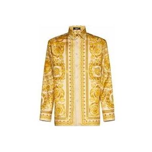 Versace Barocco Print Zijden Satijnen Overhemden , Beige , Heren , Maat: XL