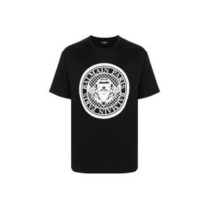 Balmain Katoenen Logo Print T-Shirt , Black , Heren , Maat: L