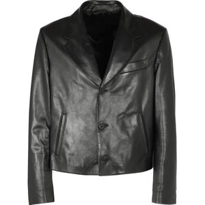 Ferragamo, Heren, Jassen, Zwart, Maat: L Leer,