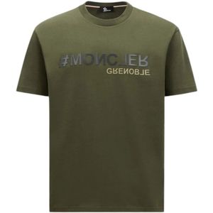 Moncler Donkergroen Logo T-shirt , Green , Heren , Maat: M