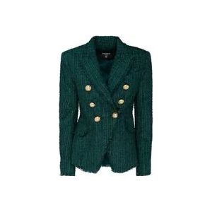 Balmain Groen en Zwart Wolmix Tweed Jas , Green , Dames , Maat: S