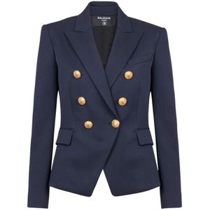 Balmain Wollen double-breasted jas , Blue , Dames , Maat: 2XS