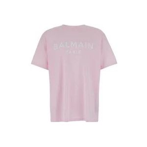 Balmain Roze Logo Print T-shirt , Pink , Heren , Maat: 2XL