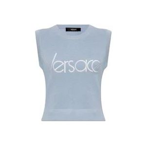 Versace Katoenen vest met logo , Blue , Dames , Maat: 2XS
