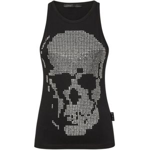 Philipp Plein, Dames, Tops, Zwart, Maat: L Katoen,