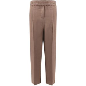 Brunello Cucinelli, Dames, Broeken, Bruin, Maat: 2XS Linnen,