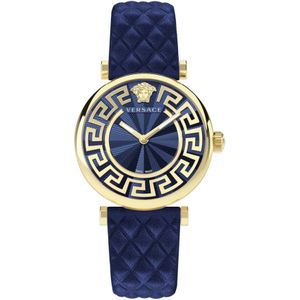 Versace Lady Leren Horloge Blauw , Blue , Dames , Maat: ONE Size