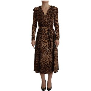 Dolce & Gabbana - A-lijn Maxi Jurk - Bruin - V-Hals - Met Tailleband