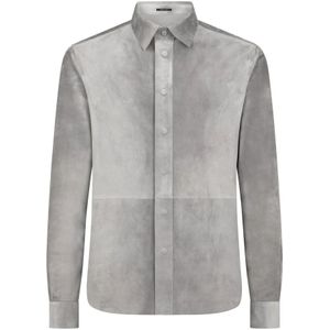 Tom Ford, Heren, Overhemden, Grijs, Maat: XL Suède,