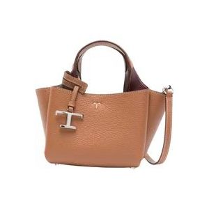 Tod's Bruine leren tas met T Timeless metalen accessoire , Brown , Dames , Maat: ONE Size