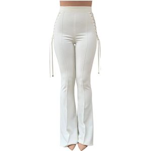 Elisabetta Franchi, Dames, Broeken, Wit, Maat: XS Poliester,