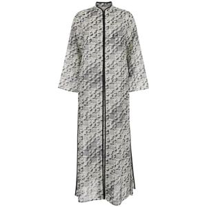 Tory Burch - Grijze Kaftan - Grijs - Katoen, Zijde, Contrasterende Biezen, Oogjessluiting