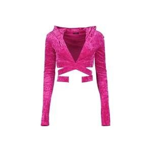 Versace Fluweel V-Hals Hoodie Top , Pink , Dames , Maat: XS