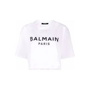 Balmain Witte Crop T-shirt , White , Dames , Maat: XS