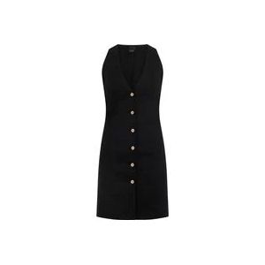Pinko Zwarte V-hals jurk met knoopsluiting , Black , Dames , Maat: M