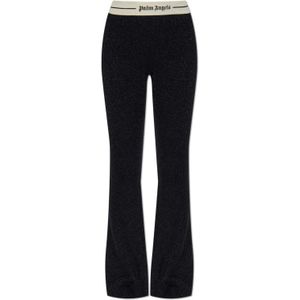 Palm Angels, Dames, Broeken, Zwart, Maat: L Leer,