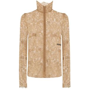 Dolce & Gabbana, Dames, Blouses & Shirts, Geel, Maat: S Leer,