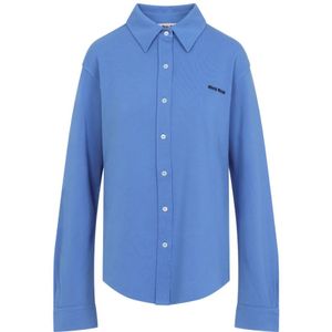 Miu Miu, Dames, Blouses & Shirts, Blauw, Maat: XS Piqué,
