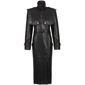 Balmain Getailleerde trenchcoat van lamsvacht , Black , Dames , Maat: S