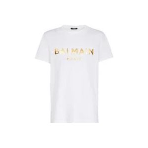 Balmain Eco-ontworpen katoenen T-shirt met Paris logo print , White , Heren , Maat: M
