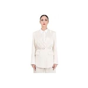 Pinko Ivoor Satijnen Blazer met Dunne Riem , Beige , Dames , Maat: 2XS