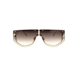 Fendi Glasant Zonnebril met Iconisch F Detail , Yellow , Dames , Maat: 69 MM